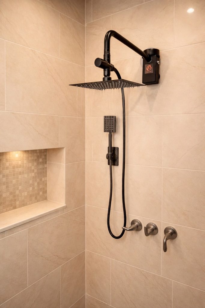Calentador Goliat GSL-S Black Out instalado en una ducha